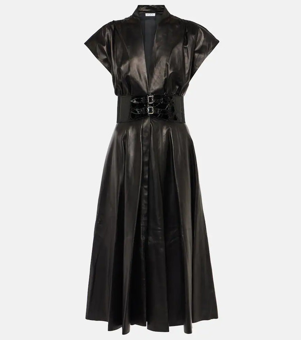  Alaia Alaia Belted Leather Midi Dress 