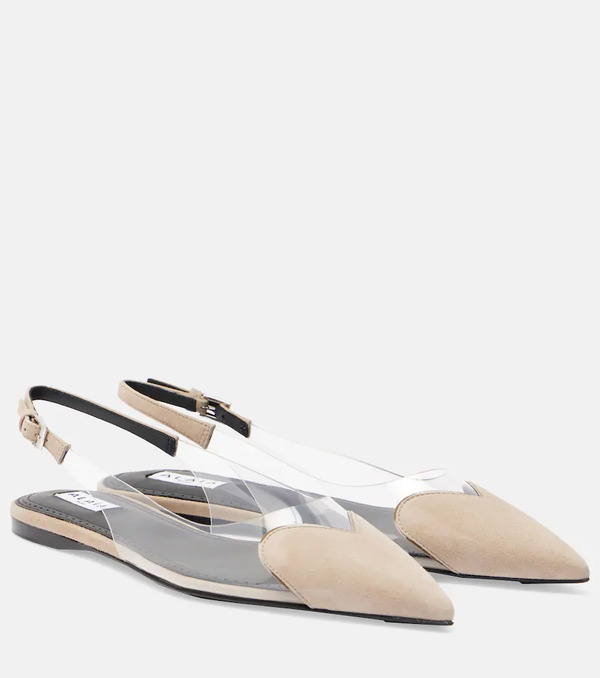  Alaia Alaia Cour Suede And Pvc Slingback Ballet Flats 