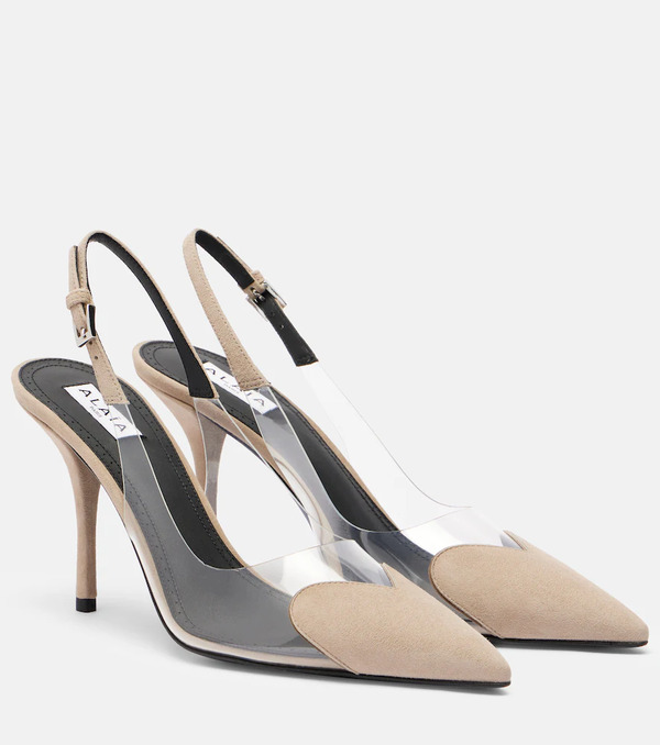  Alaia Alaia Cour 90 Suede And Pvc Slingback Pumps 