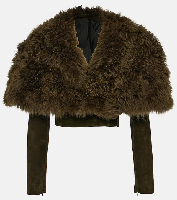  Alaia Alaia Cropped Shearling And Suede Jacket 