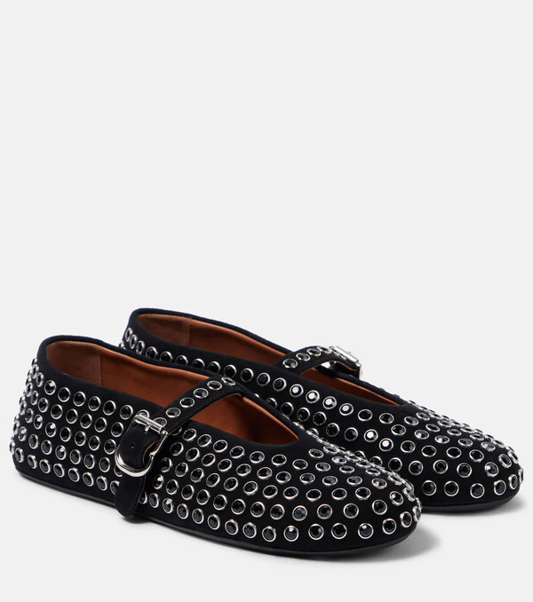  Alaia Alaia Crystal-embellished Suede Ballet Flats 