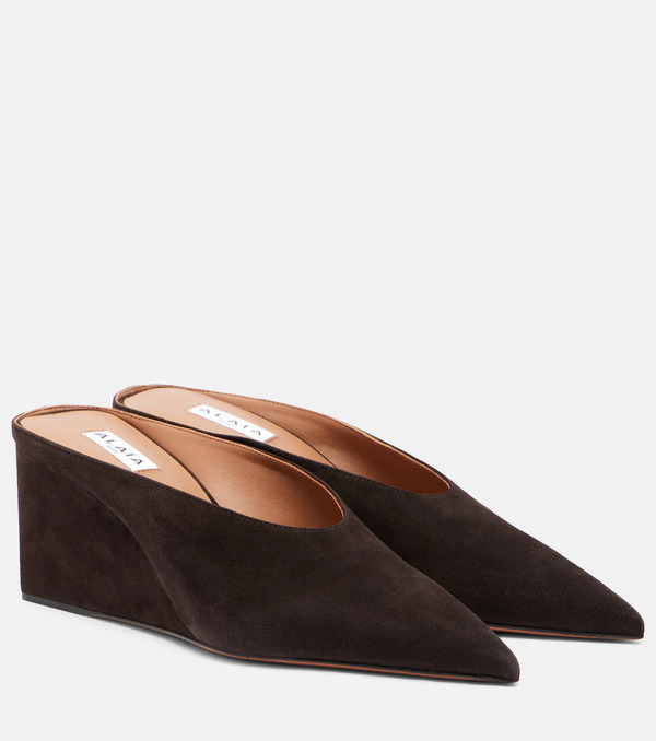  Alaia Alaia Cube 75 Suede Wedge Mules 