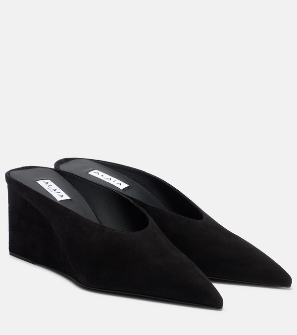  Alaia Alaia Cube 75 Suede Wedge Mules 