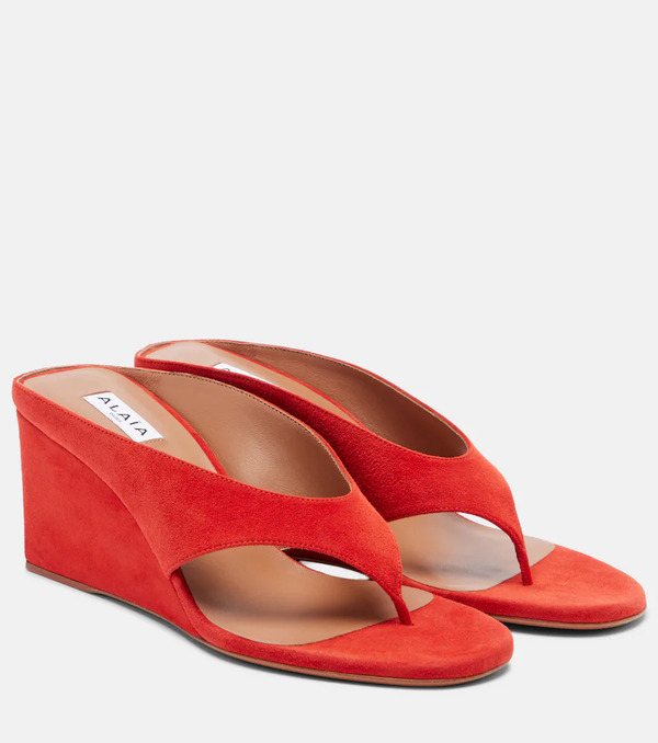  Alaia Alaia Cube Suede Wedge Thong Sandals 