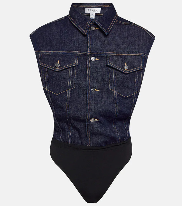  Alaia Alaia Denim Cotton-blend Bodysuit 