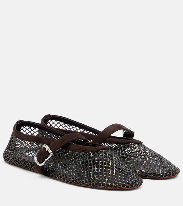  Alaia Alaia Embellished Fishnet Mary Jane Flats 