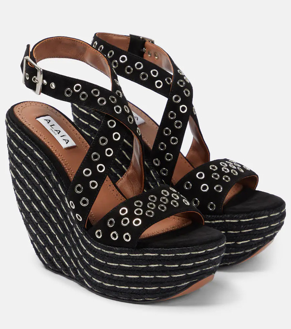  Alaia Alaia Embellished Suede Wedge Sandals 