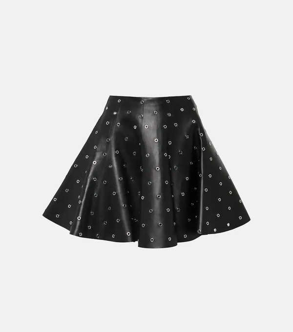  Alaia Alaia Eyelet Embellished Leather Miniskirt 