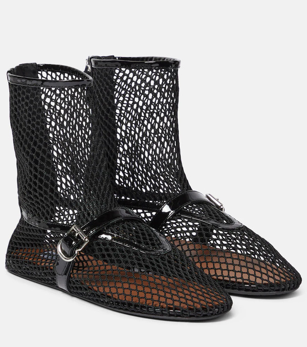  Alaia Alaia Fishnet Leather-trimmed Ankle Boots 