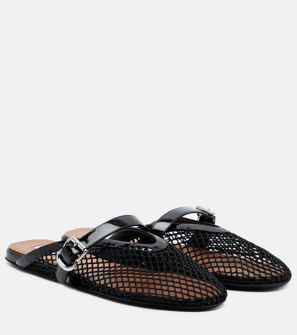  Alaia Alaia Fishnet Leather-trimmed Mules 