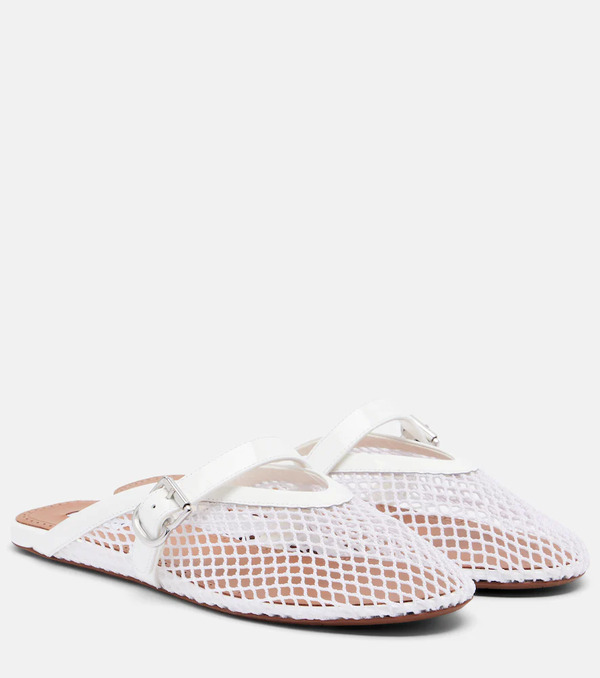  Alaia Alaia Fishnet Leather-trimmed Slip-on Mules 
