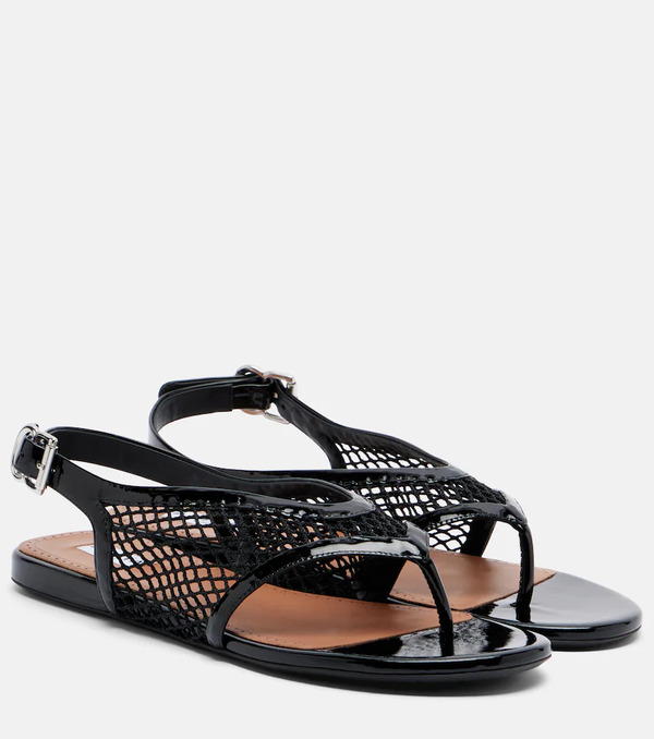  Alaia Alaia Fishnet Leather-trimmed Thong Sandals 