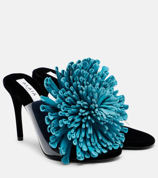  Alaia Alaia 90 Floral-applique Leather And Pu Mules 