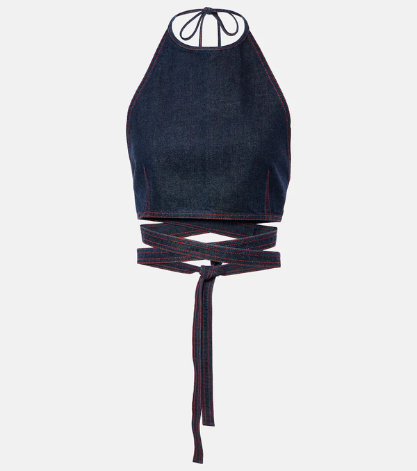  Alaia Alaia Halterneck Denim Crop Top 