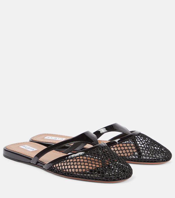  Alaia Alaia Infradito Fishnet Leather-trimmed Mules 