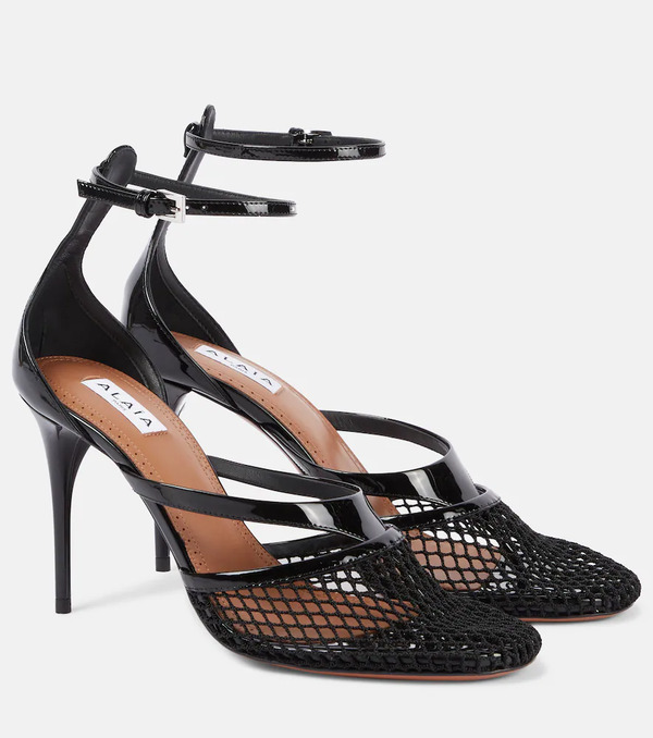  Alaia Alaia Infradito 90 Fishnet Patent Leather Pumps 