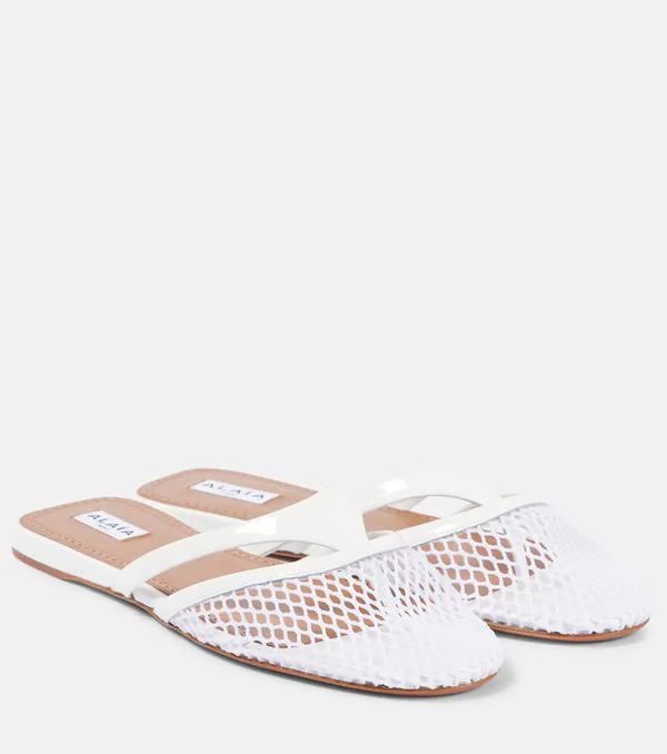  Alaia Alaia Infradito Leather And Fishnet Mules 