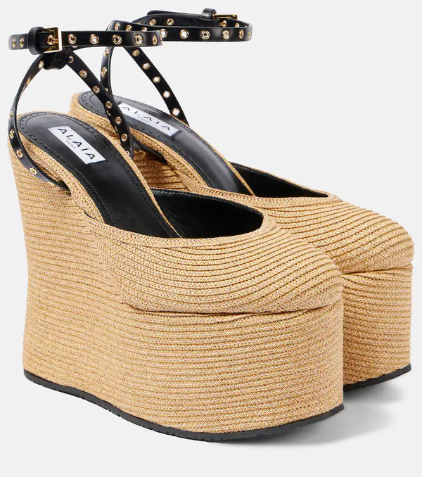  Alaia Alaia La Leather-trimmed Paper Straw Wedges 