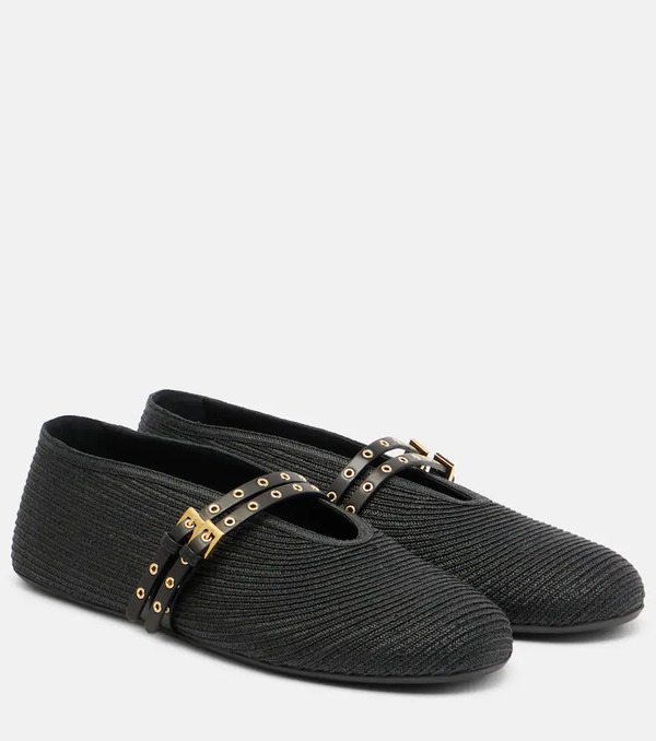  Alaia Alaia Leather-trimmed Ballet Flats 