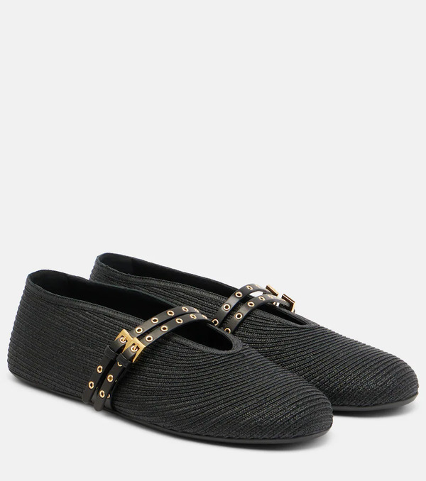  Alaia Alaia Leather-trimmed Ballet Flats 