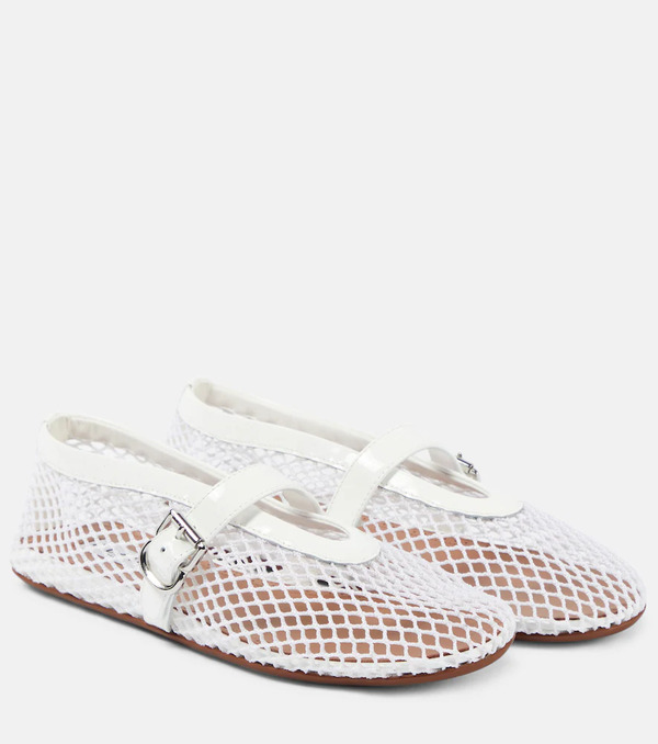  Alaia Alaia Leather-trimmed Fishnet Ballet Flats 