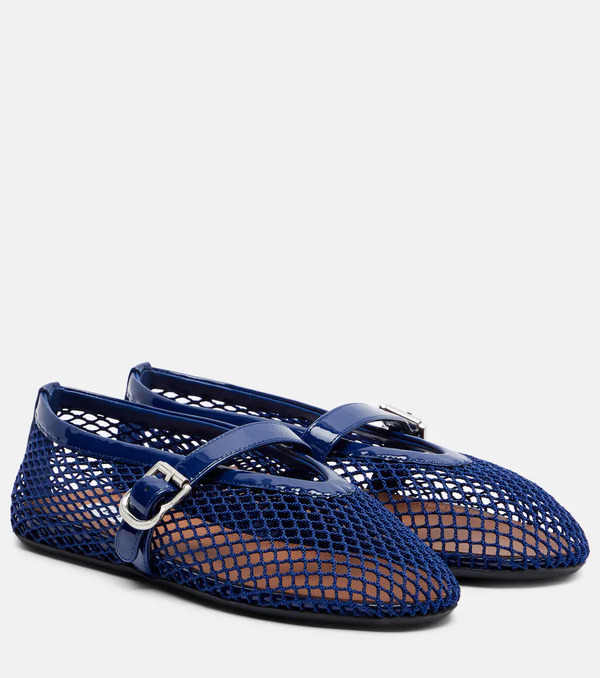  Alaia Alaia Leather-trimmed Fishnet Ballet Flats 
