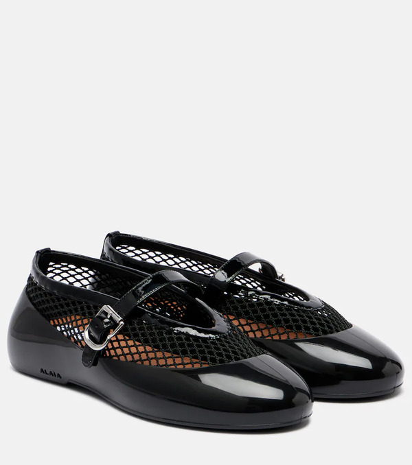  Alaia Alaia Leather-trimmed Fishnet Ballet Flats 