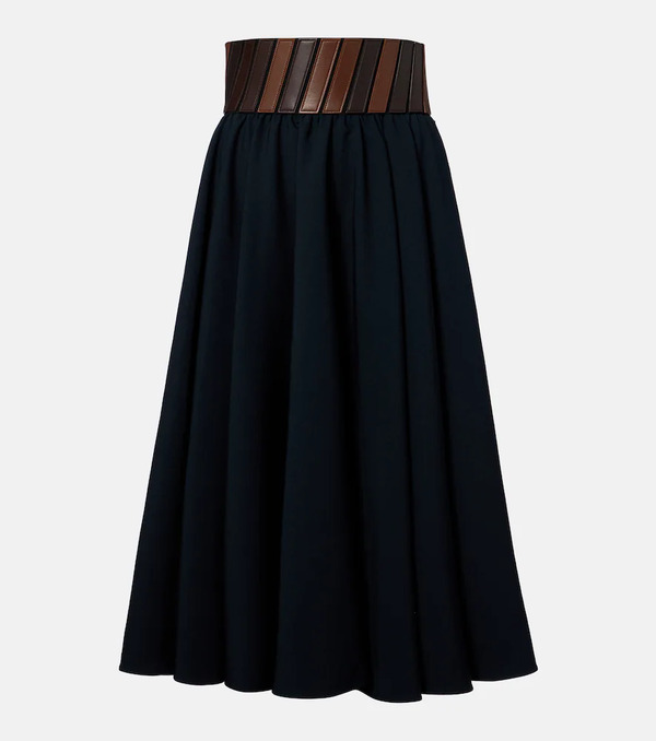  Alaia Alaia Leather-trimmed Wool Midi Skirt 