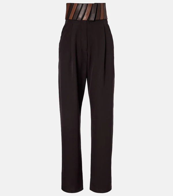 Alaia Alaia Leather-trimmed Wool Straight Pants 
