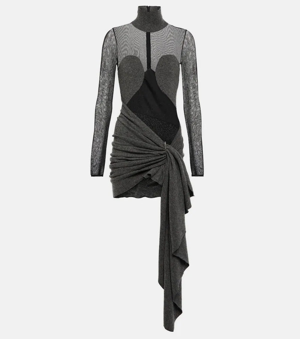  Alaia Alaia Mesh And Wool Draped Minidress 
