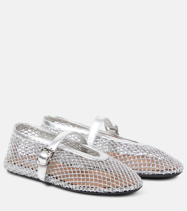  Alaia Alaia Metallic Fishnet Mary Jane Flats 