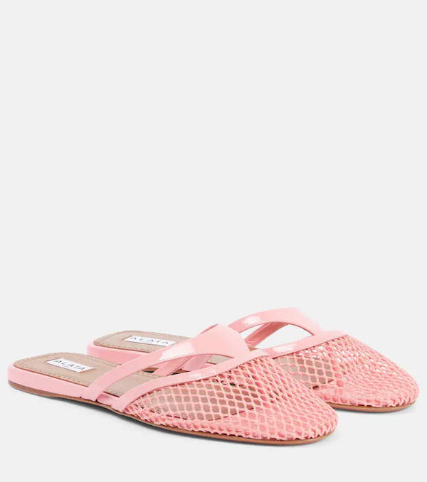  Alaia Alaia Patent Leather-trimmed Fishnet Mules 