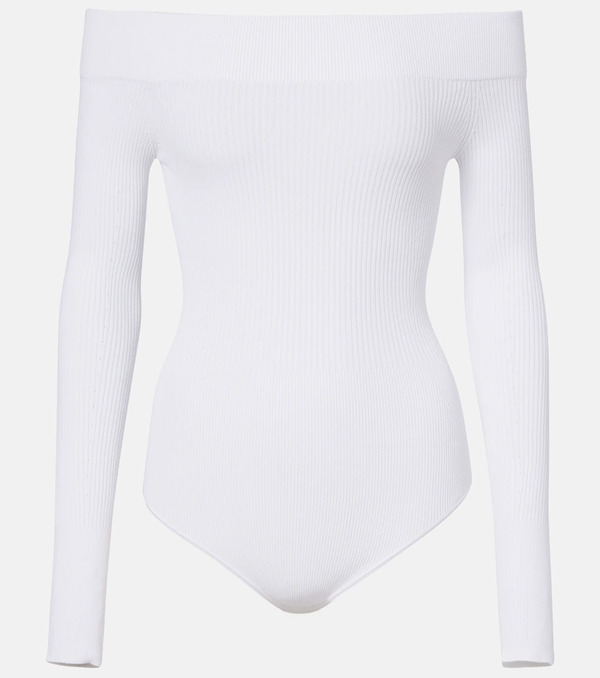  Alaia Alaia Ribbed-knit Off-shoulder Bodysuit 