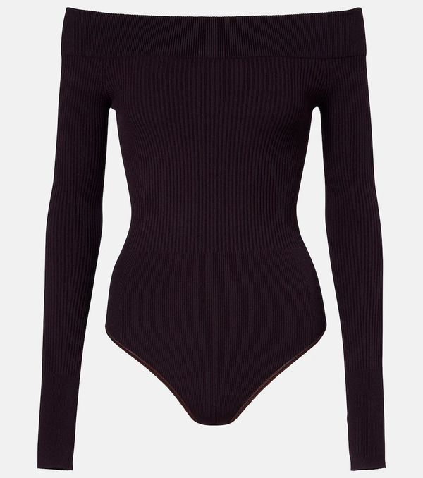  Alaia Alaia Ribbed-knit Off-shoulder Bodysuit 