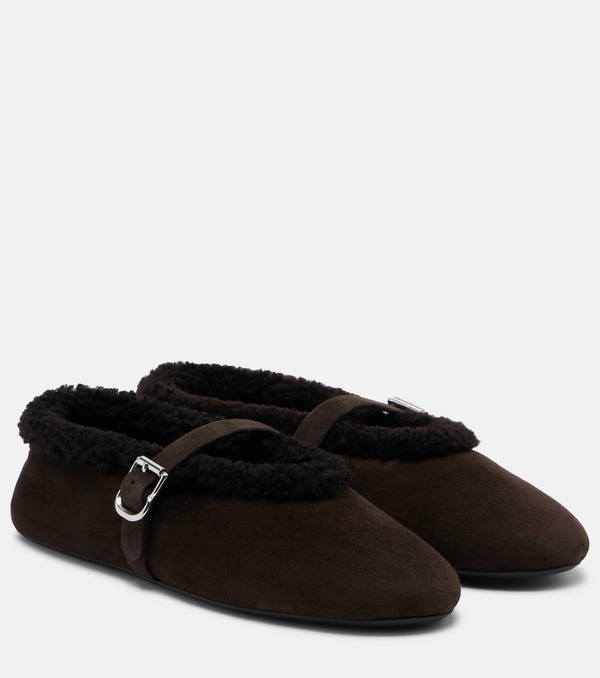  Alaia Alaia Shearling-lined Suede Mary Jane Flats 