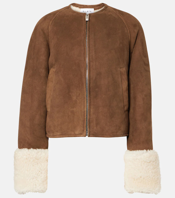  Alaia Alaia Shearling-trimmed Suede Jacket 