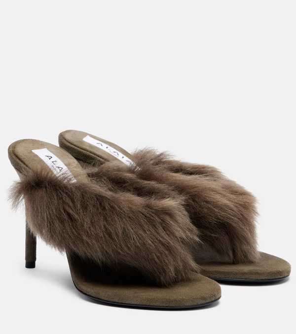  Alaia Alaia 90 Shearling-trimmed Thong Sandals 