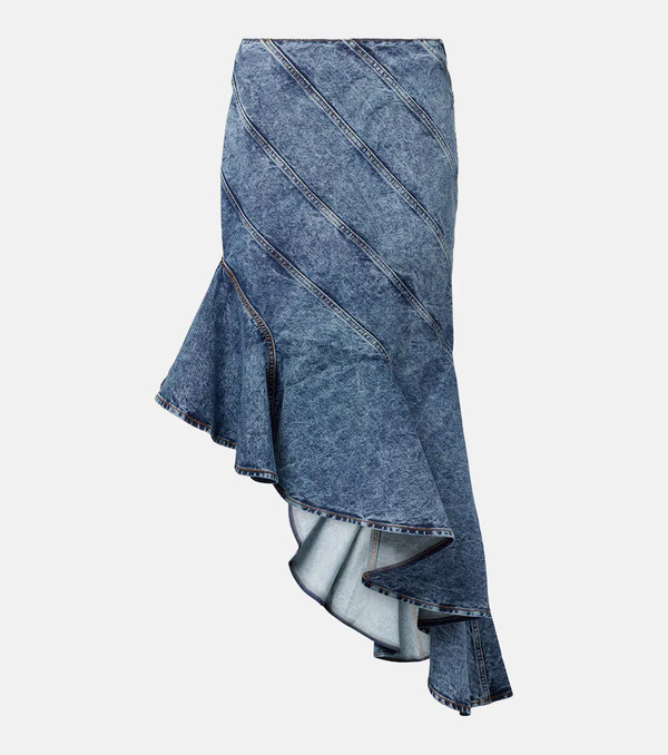  Alaia Alaia Spiral Asymmetric Denim Midi Skirt 