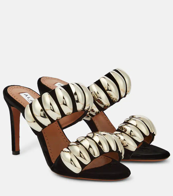  Alaia Alaia Tribale Embellished Suede Mules 