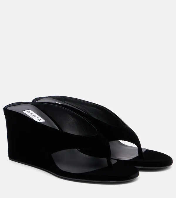  Alaia Alaia Velvet Wedge Thong Sandals 