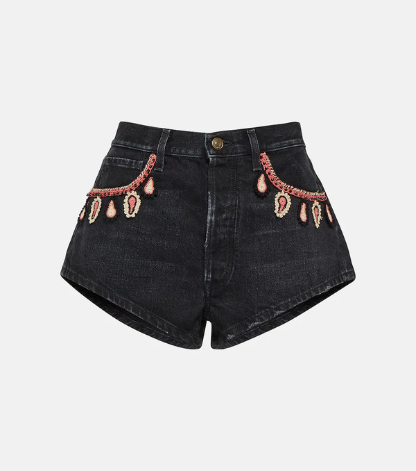  Alanui Alanui Embroidered Denim Shorts 