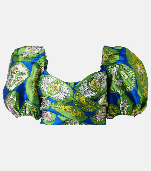  Alemais Alemais Printed Balloon-sleeve Cropped Top 