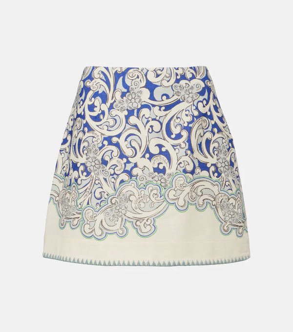  Alemais Alemais Printed Linen And Cotton Miniskirt 