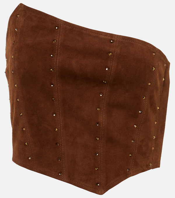  Alessandra Rich Alessandra Rich Asymmetrical Strapless Suede Top 