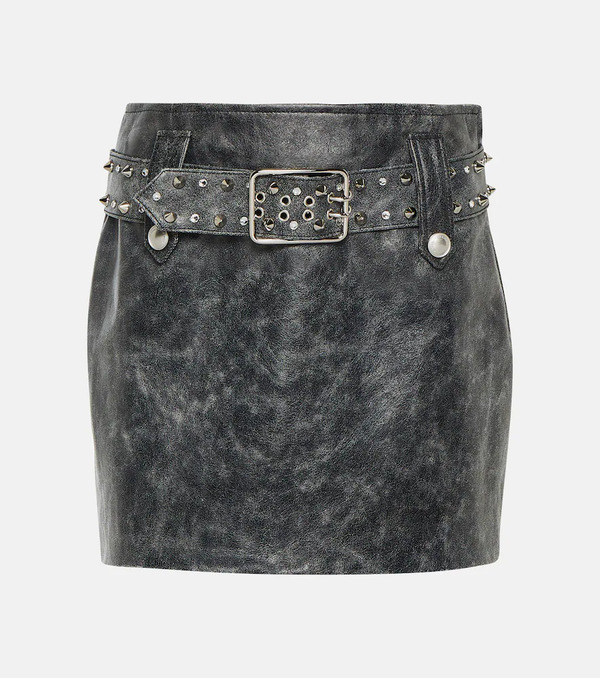  Alessandra Rich Alessandra Rich Belted Embellished Leather Miniskirt 