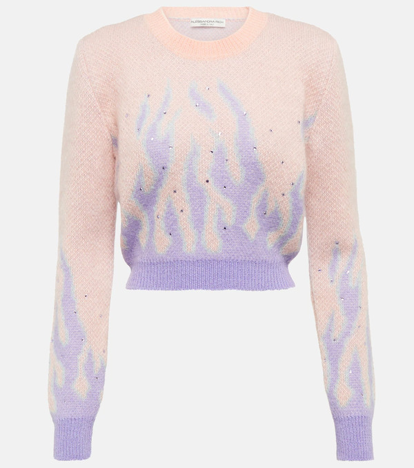  Alessandra Rich Alessandra Rich Embellished Jacquard Mohair-blend Sweater 