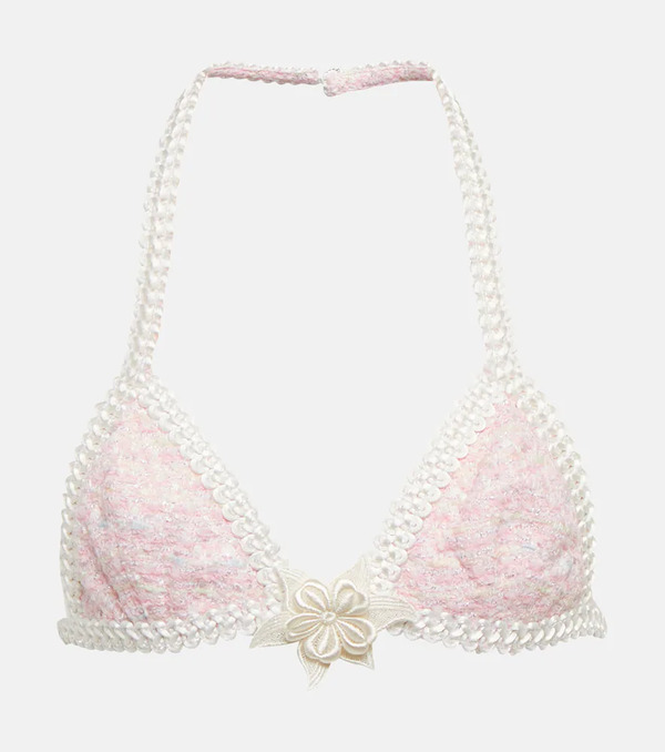  Alessandra Rich Alessandra Rich Embroidered Cotton-blend Lurexâ® Bra 