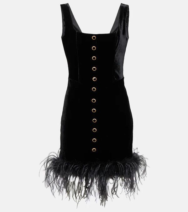  Alessandra Rich Alessandra Rich Feather-trimmed Velvet Minidress 