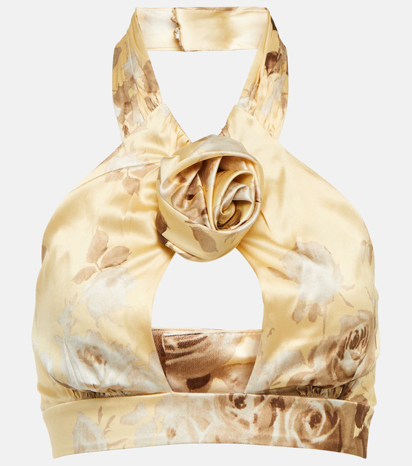  Alessandra Rich Alessandra Rich Floral Silk Satin Crop Top 