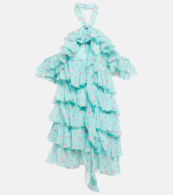  Alessandra Rich Alessandra Rich Halterneck Ruffle-detail Silk Minidress 